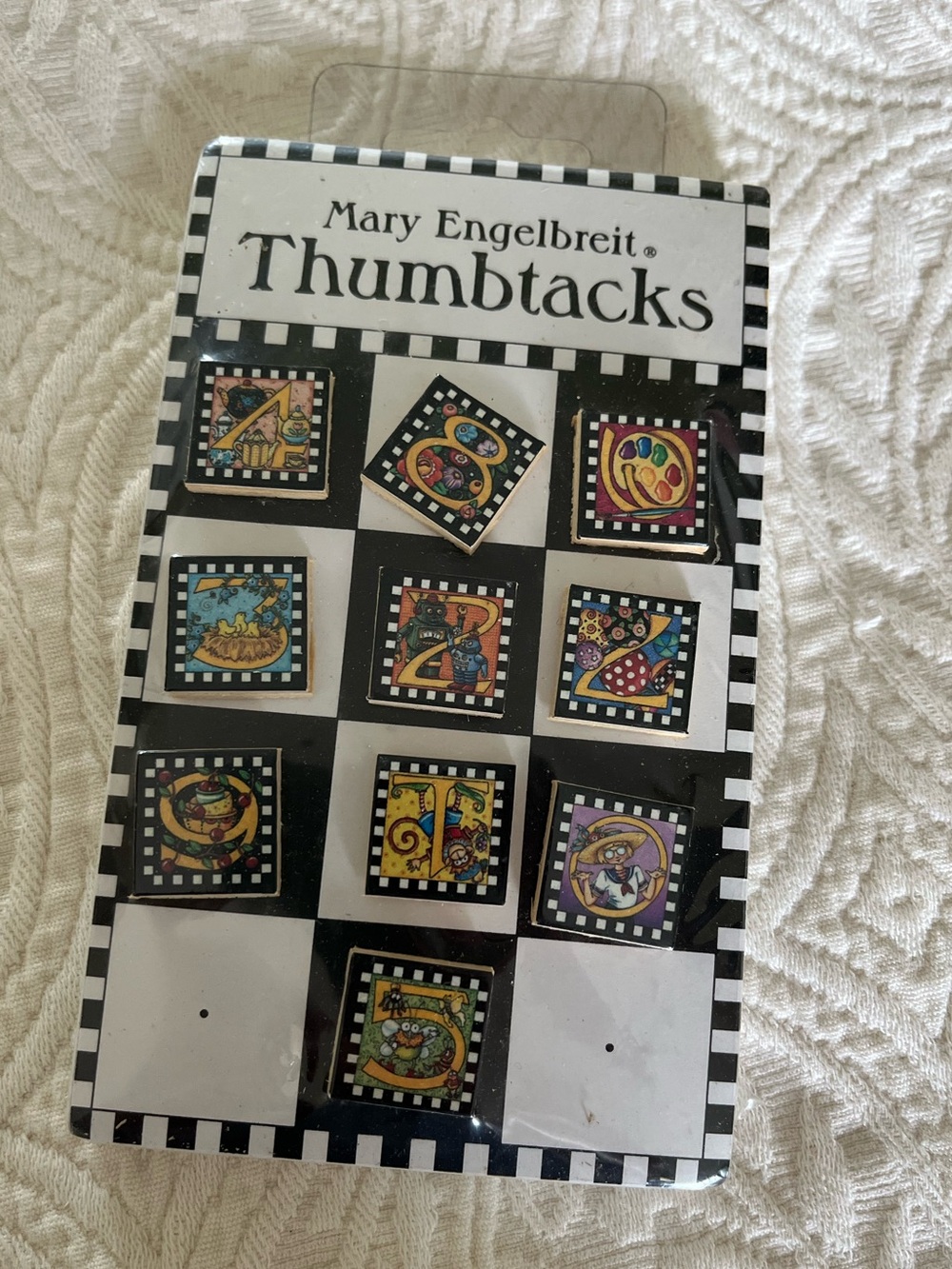 Brand NEW Mary Engelbreit Decorative Thumbtacks NUMBERS Set Of 10 (0-9) Vintage